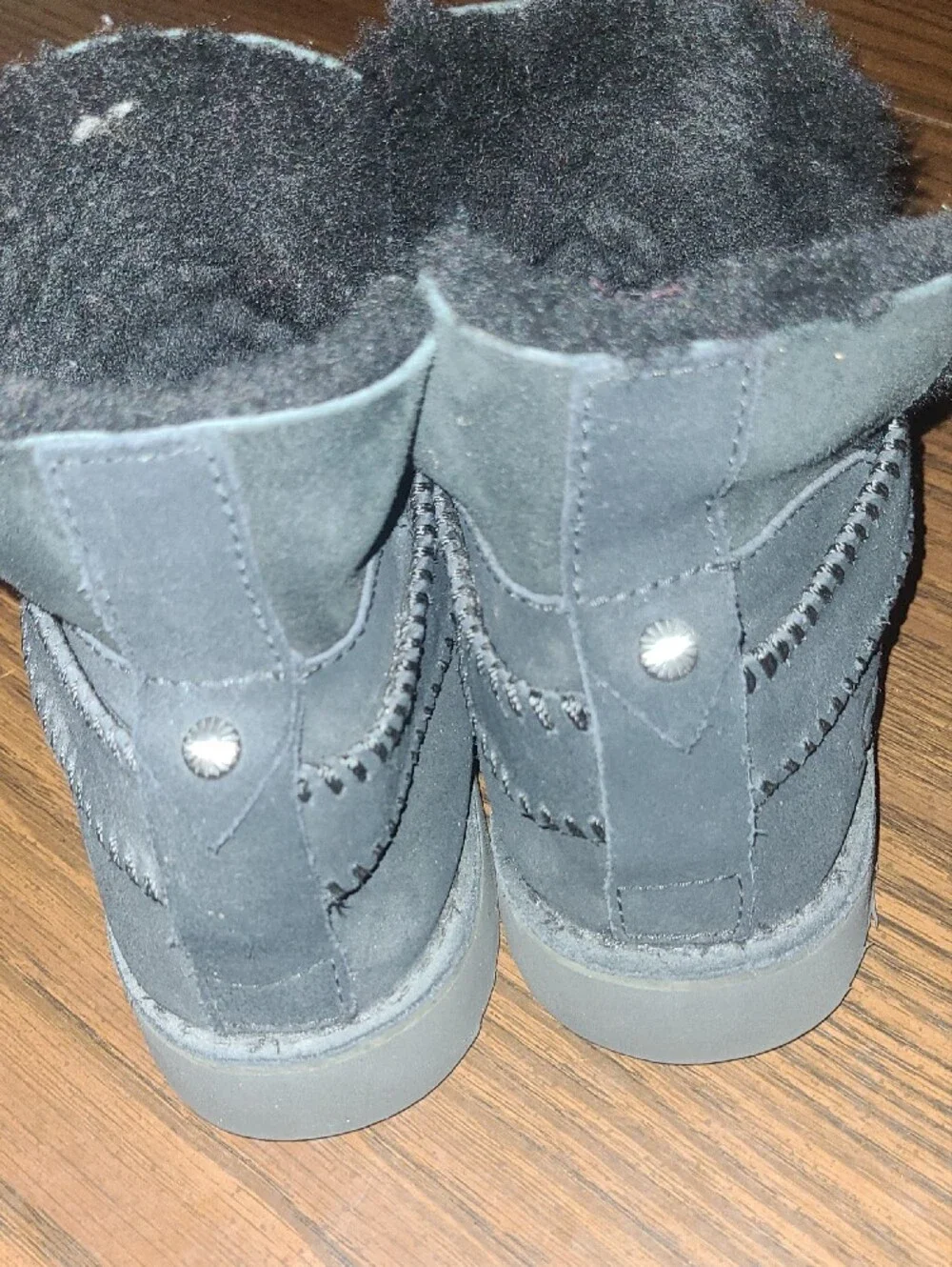 UGG Black Suede Ankle Boots with Shearling Trim Womens Size 9.5 In Great Conditi